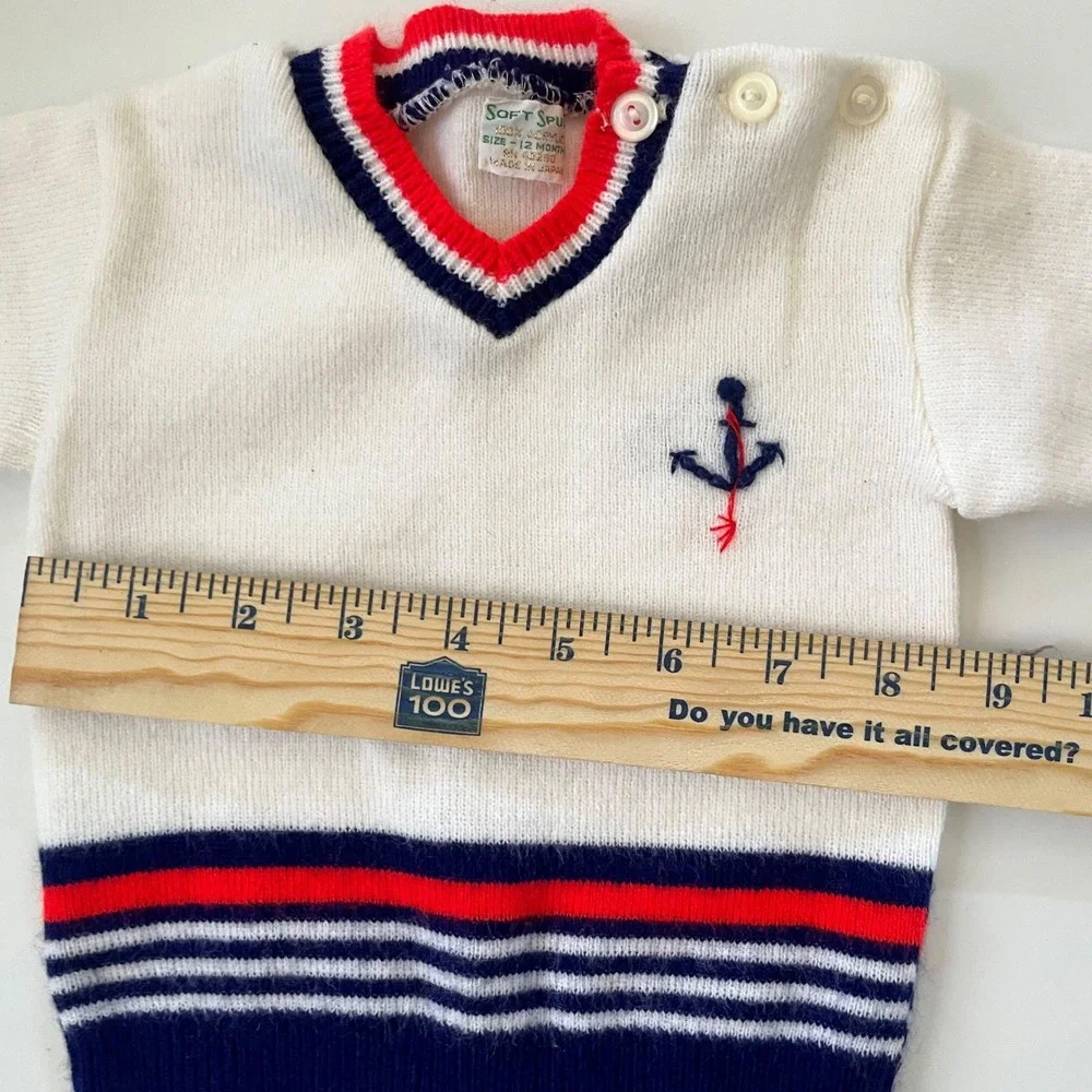 Vintage 60s Soft Spun Nautical Knit Set‎ 12M Sweater Shorts Preppy Coastal